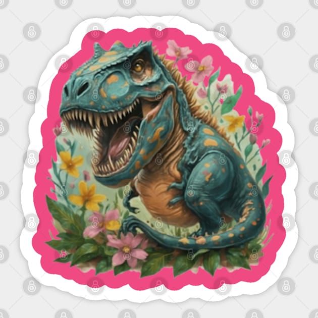 cute floral dinosaur gift ideas,trex dinosaur tees kids tees,dino hoodies gifts Sticker by WeLoveAnimals